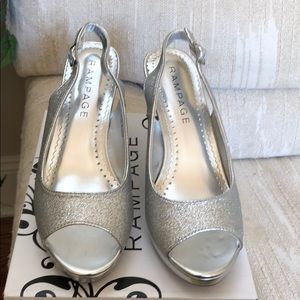 Silver glitter heels.
